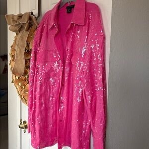 Rachel Zoe - Pink Sequin Button-Down Shirt – Glamorous Statement Blouse